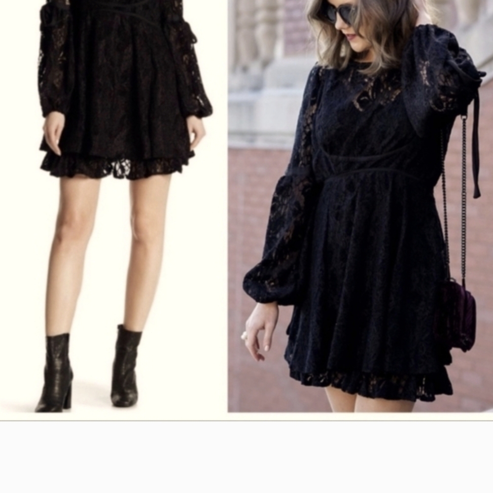 Free People Black Long Sleeve Lace Dress